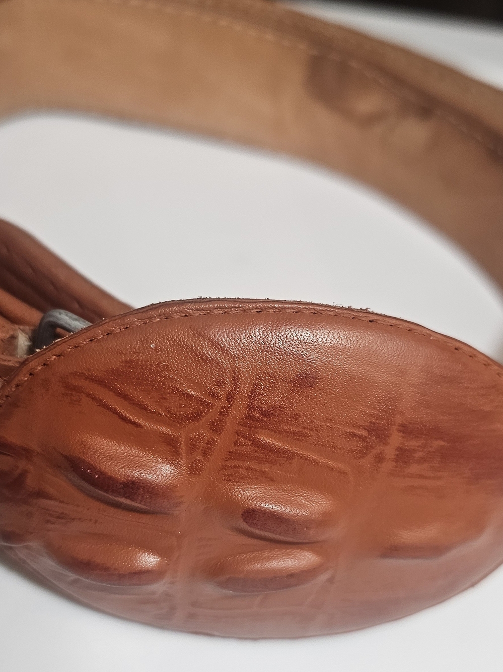 Women's Tan Leather Belt with Textured Finish
